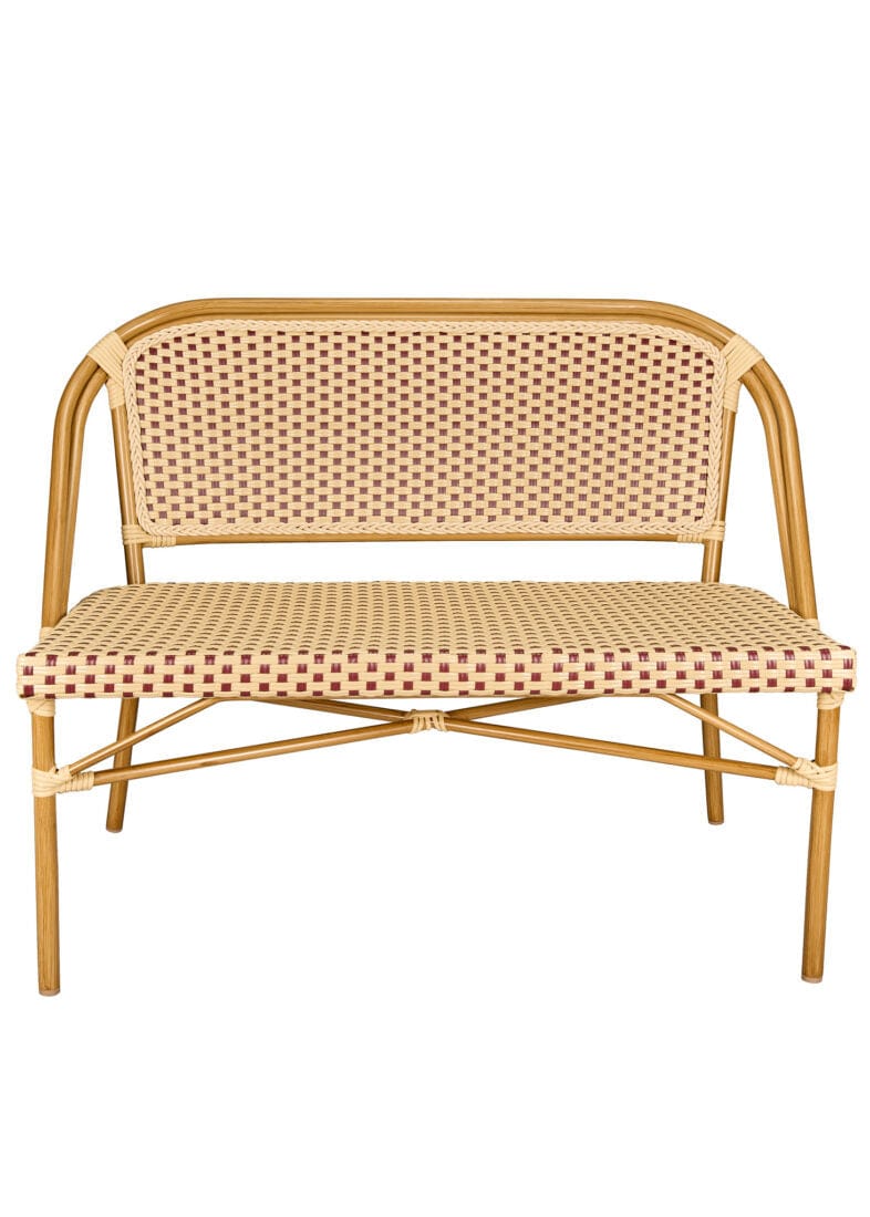 Toulouse Beige on Maroon Light Frame Bistro Bench Loveseat BNBPBM-AX-T
