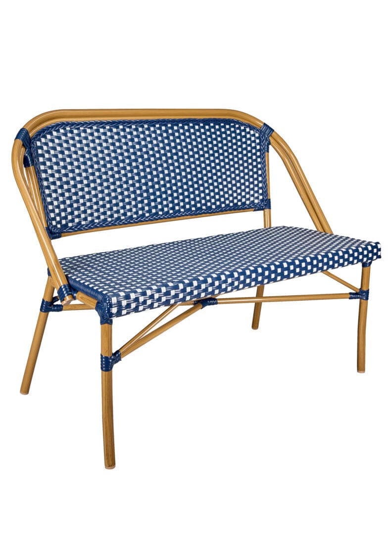 Toulouse Blue on White Medium Frame Bistro Bench Loveseat BNBPBLU-AX-T
