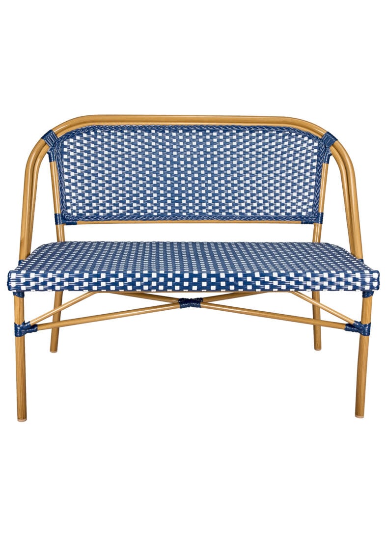 Toulouse Blue on White Medium Frame Bistro Bench Loveseat BNBPBLU-AX-T
