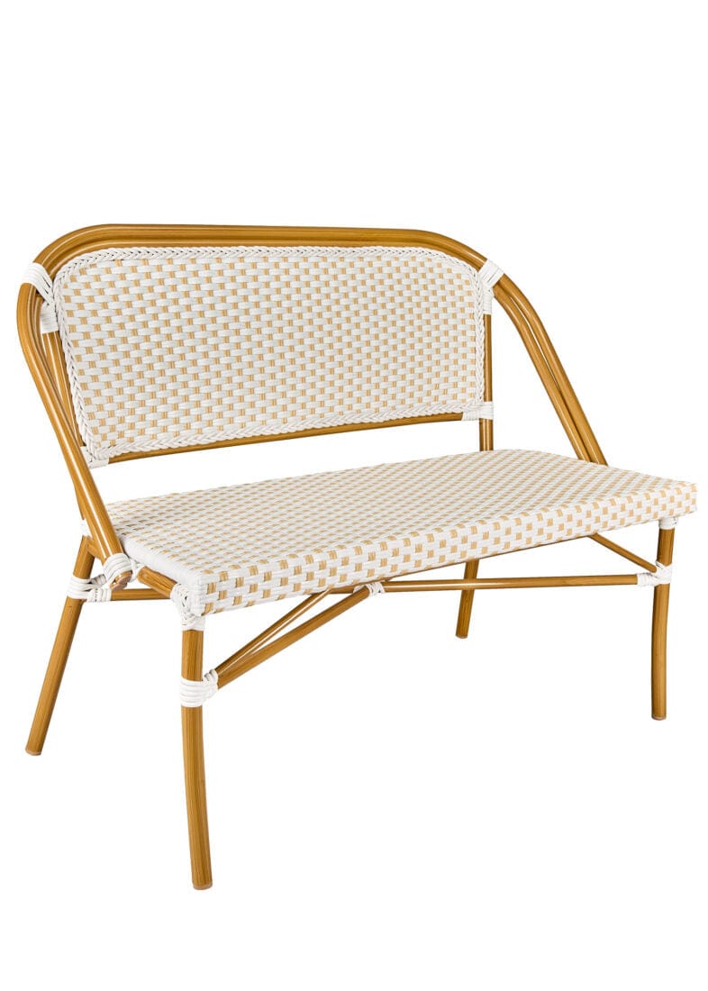 Toulouse White on Beige Medium Frame Bistro Bench Loveseat BNBPWB-AX-T