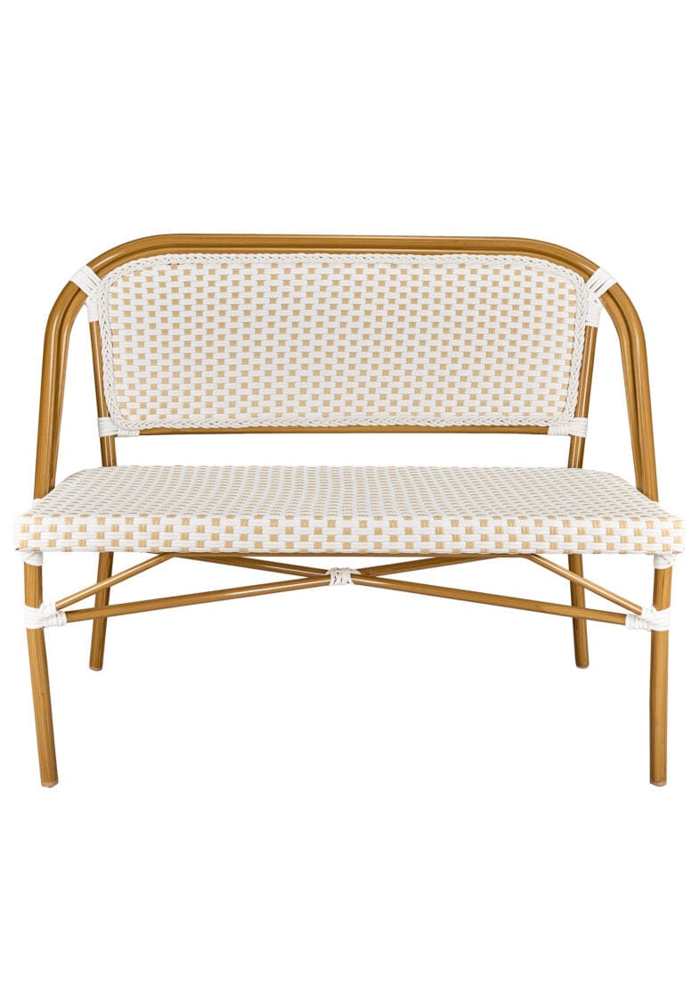 Toulouse White on Beige Medium Frame Bistro Bench Loveseat BNBPWB-AX-T