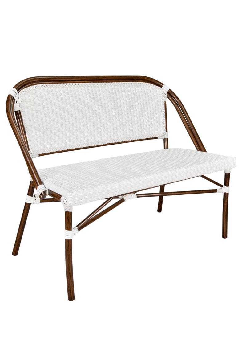 Toulouse White on White Dark Frame Bistro Bench Loveseat BNBPWWD-AX-T