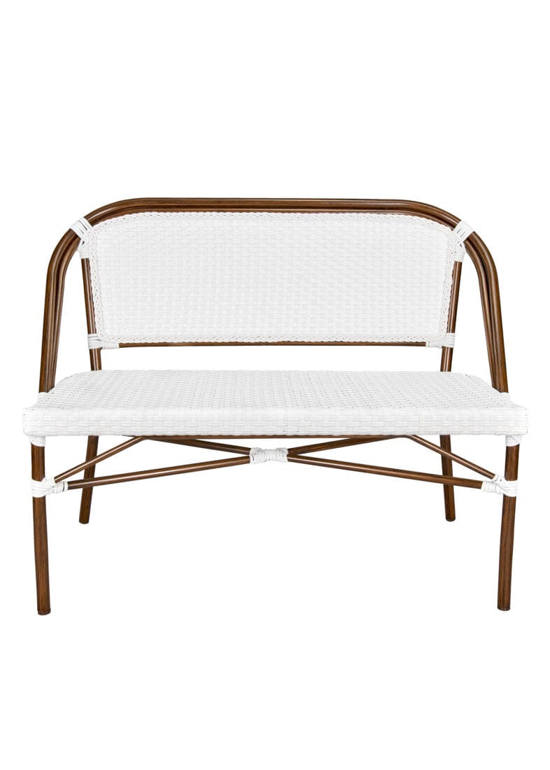 Toulouse White on White Dark Frame Bistro Bench Loveseat BNBPWWD-AX-T