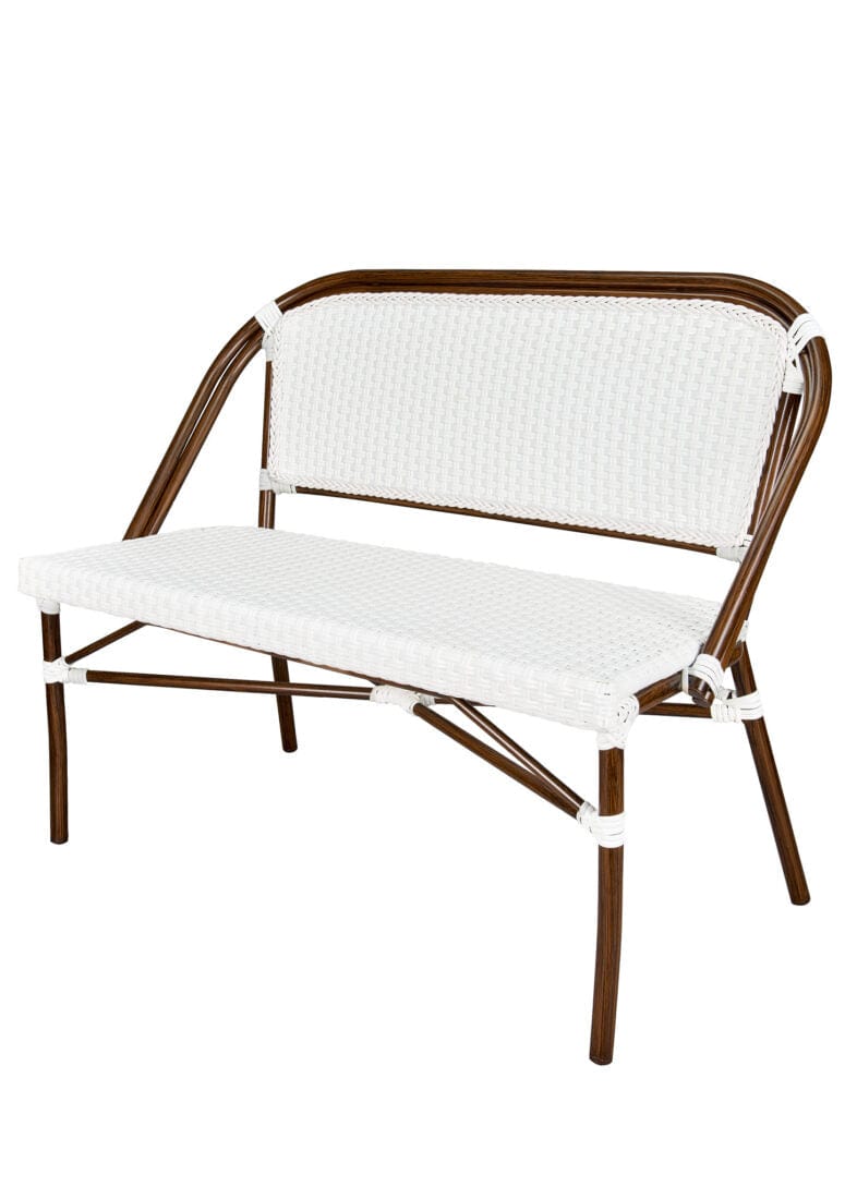 Toulouse White on White Dark Frame Bistro Bench Loveseat BNBPWWD-AX-T