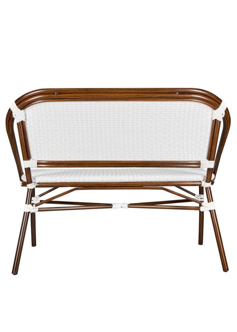 Toulouse White on White Dark Frame Bistro Bench Loveseat BNBPWWD-AX-T