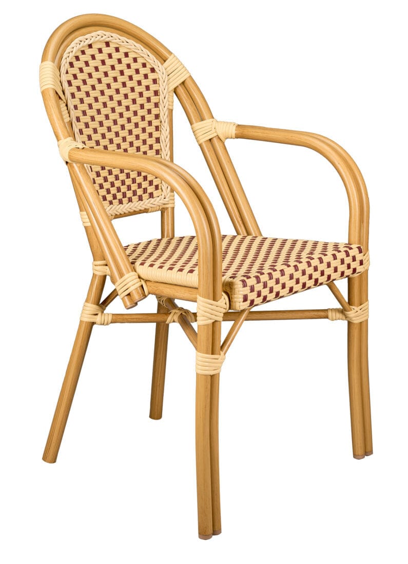 Toulouse Beige and Maroon French Bistro Patio Dining Chair with Arms CBPABM-AX-T