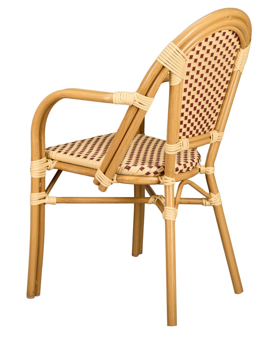 Toulouse Beige and Maroon French Bistro Patio Dining Chair with Arms CBPABM-AX-T