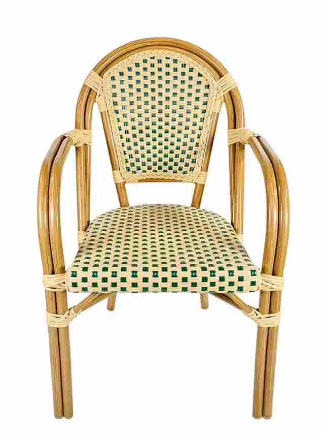 Toulouse Beige and Green French Bistro Set Includes 40" Table and 4 Chairs with Arms FBK-BG-AW4-AX