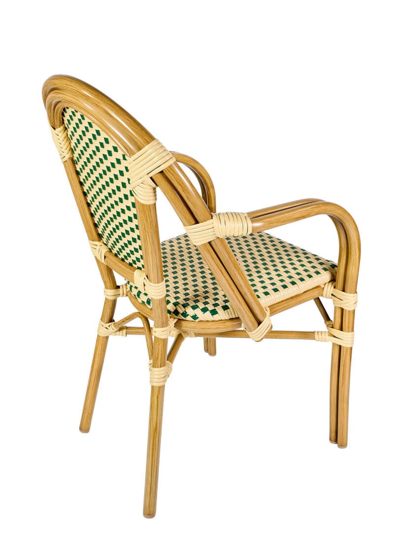 Toulouse Beige and Green French Bistro Set Includes 40" Table and 4 Chairs with Arms FBK-BG-AW4-AX