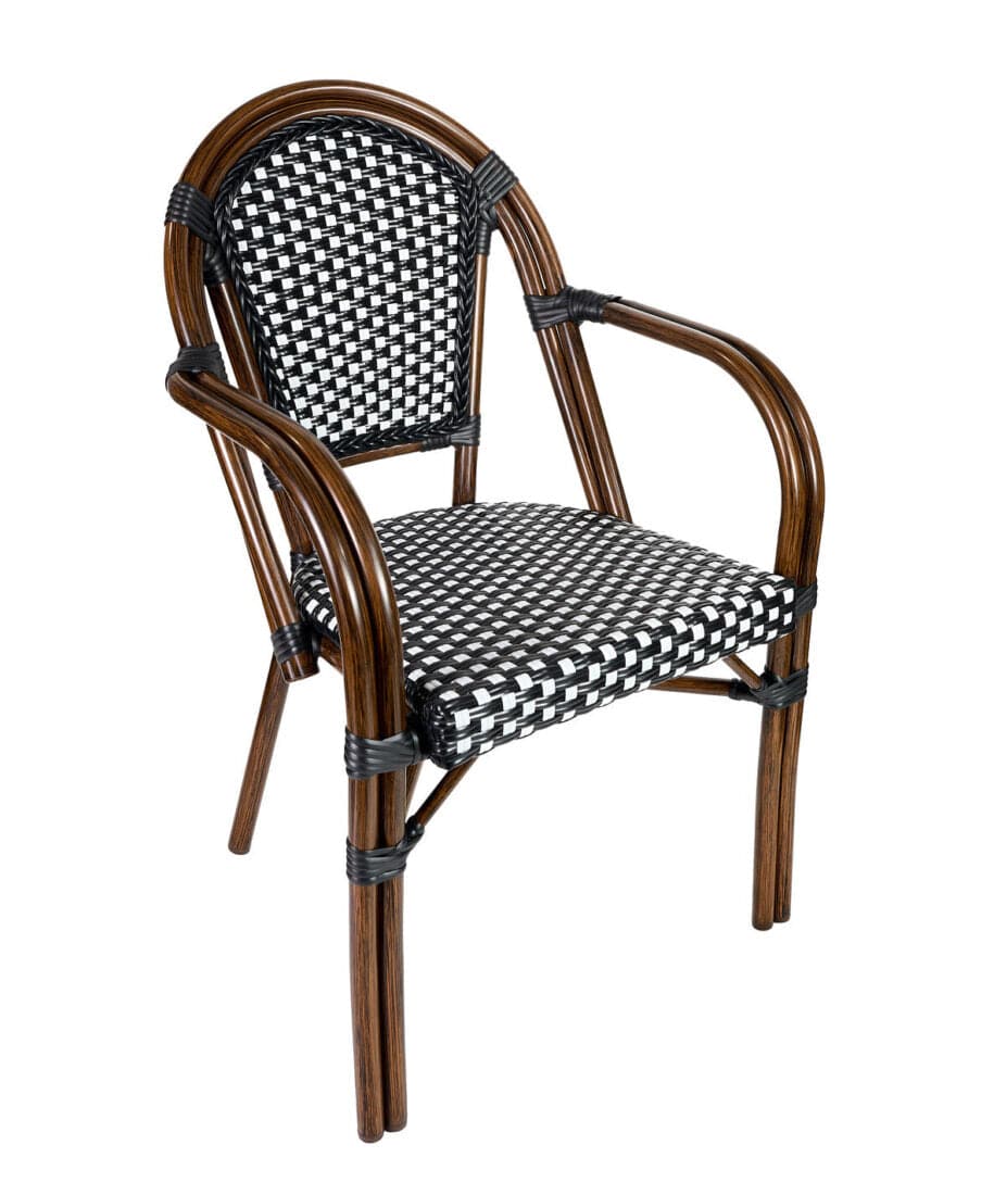 Toulouse Black and White French Bistro Set Includes 48" x 36" Table and 4 Chairs with Arms FBK-SQ-BLA-ABLA4-AX