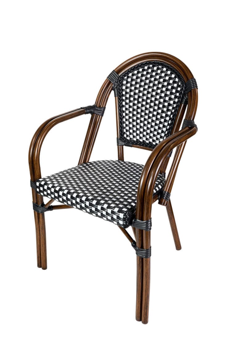 Toulouse Black and White French Bistro Set Includes 40" Table and 4 Chairs with Arms FBK-BLA-ABLA4-AX