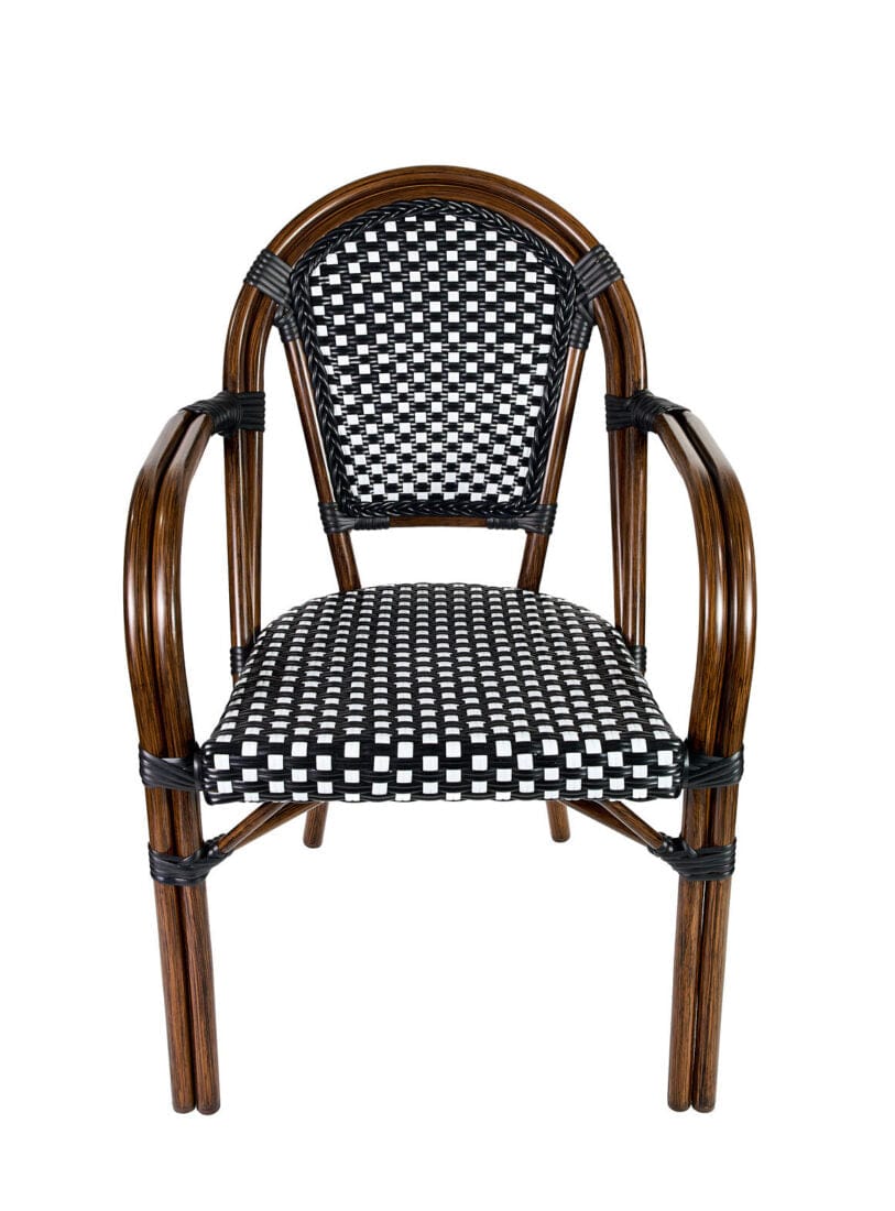 Toulouse Black and White French Bistro Set Includes 40" Table and 4 Chairs with Arms FBK-BLA-ABLA4-AX
