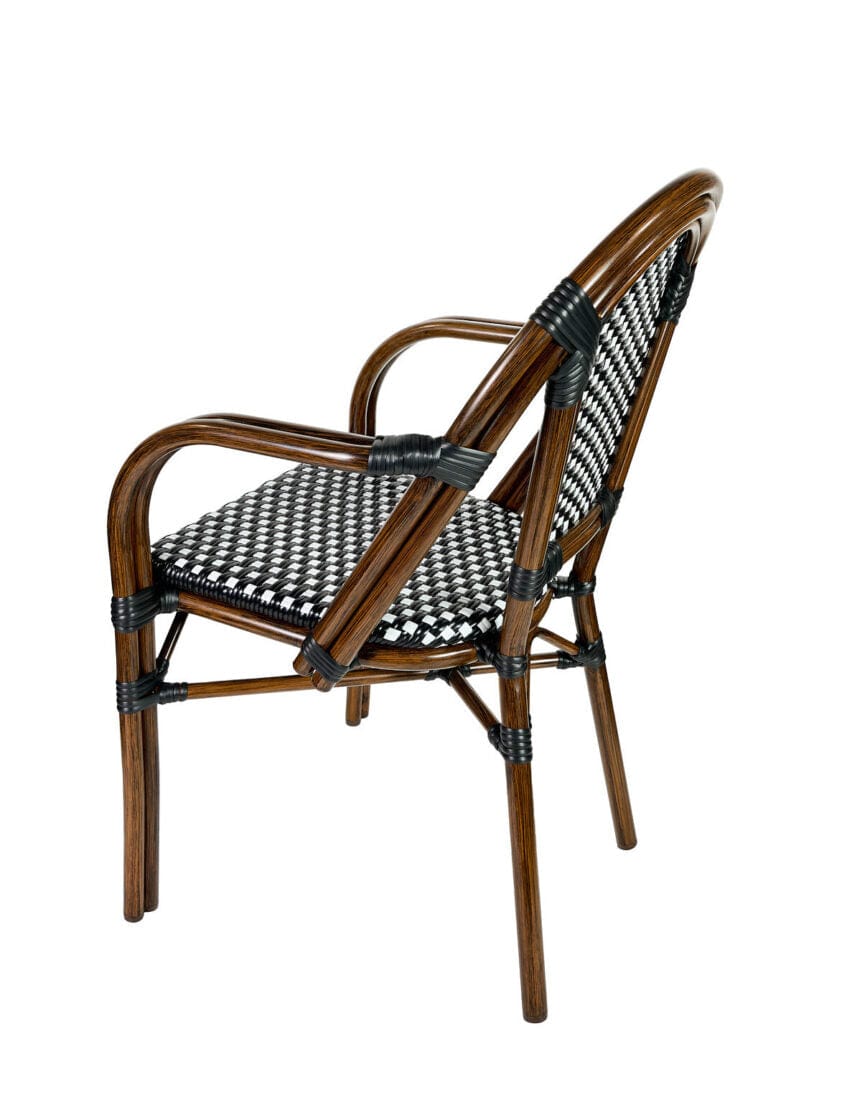 Toulouse Black and White French Bistro Set Includes 40" Table and 4 Chairs with Arms FBK-BLA-ABLA4-AX