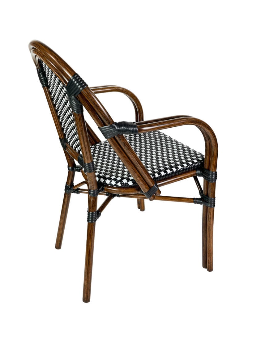Toulouse Black and White French Bistro Set Includes 40" Table and 4 Chairs with Arms FBK-BLA-ABLA4-AX