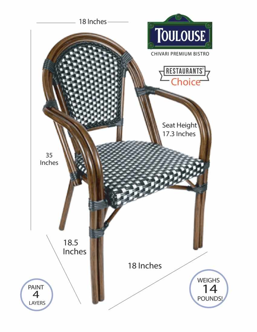 Toulouse Black and White French Bistro Set Includes 40" Table and 4 Chairs with Arms FBK-BLA-ABLA4-AX