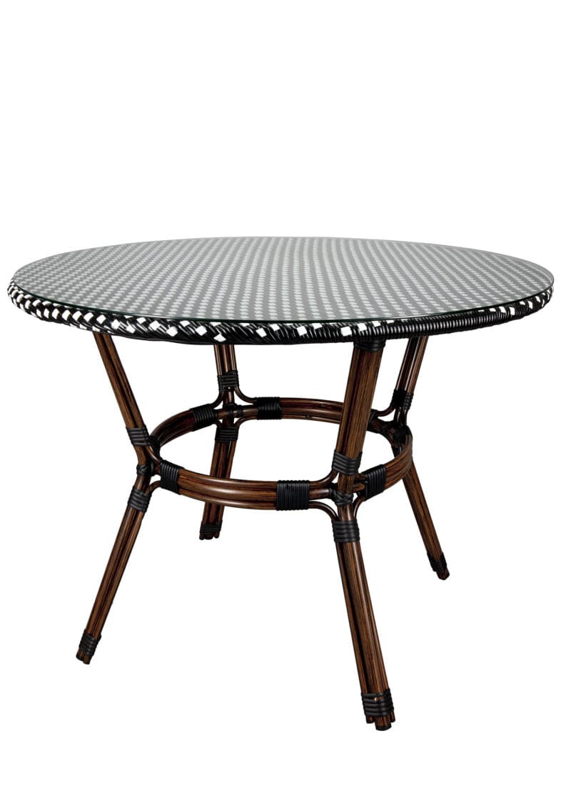 Toulouse Black and White French Bistro Set Includes 40" Table and 4 Chairs with Arms FBK-BLA-ABLA4-AX