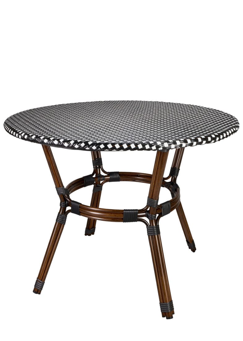 Toulouse Black and White French Bistro Set Includes 40" Table and 4 Chairs with Arms FBK-BLA-ABLA4-AX