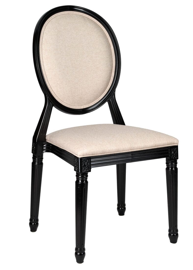 Chivari Black Resin Louis Pop Chair with Burlap Fabric Seat and Back CLPRBBB-ZG-T