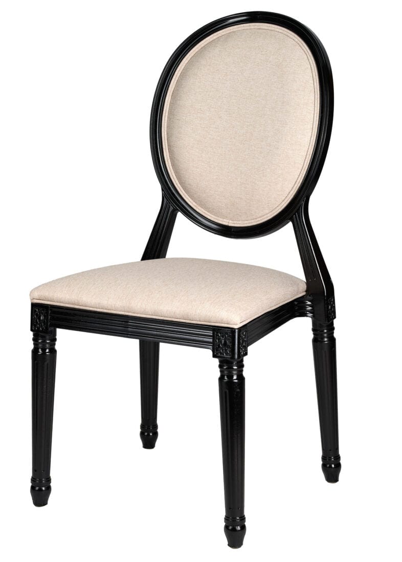 Chivari Black Resin Louis Pop Chair with Burlap Fabric Seat and Back CLPRBBB-ZG-T