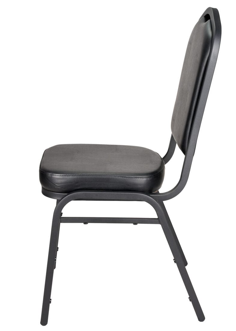 Chivari Black Vinyl on Black Frame Crown Banquet Chair CQCVBB-ZF-T