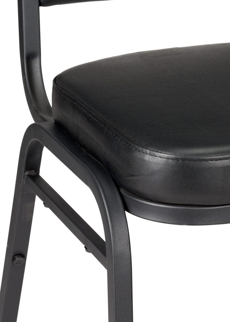 Chivari Black Vinyl on Black Frame Crown Banquet Chair CQCVBB-ZF-T