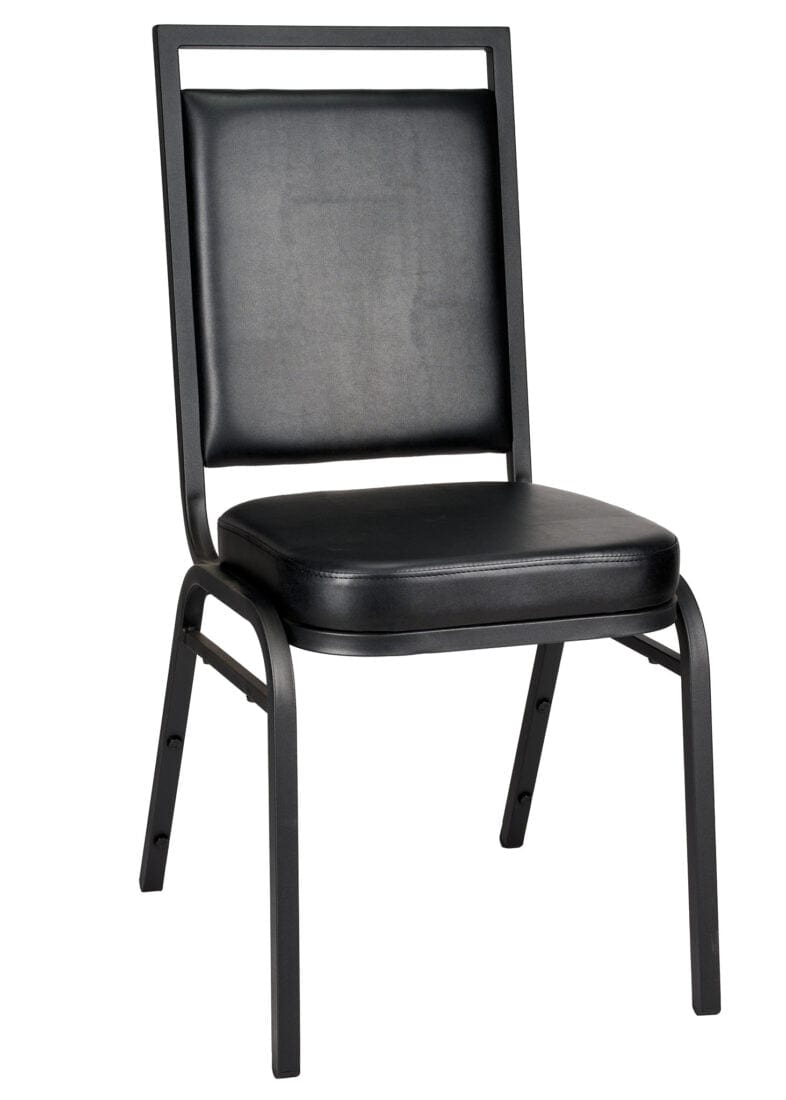 Chivari Black Vinyl on Black Steel Frame Square Back Banquet Chair CQSVB-ZF-T