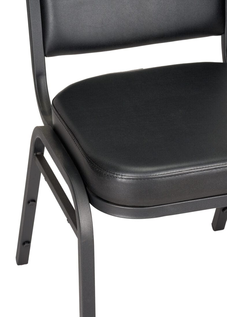 Chivari Black Vinyl on Black Steel Frame Square Back Banquet Chair CQSVB-ZF-T