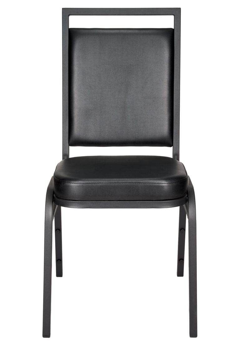 Chivari Black Vinyl on Black Steel Frame Square Back Banquet Chair CQSVB-ZF-T