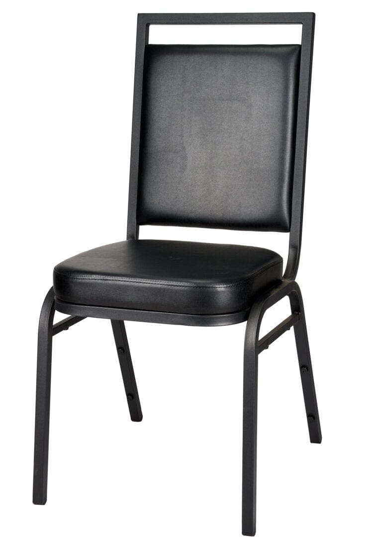 Chivari Black Vinyl on Black Steel Frame Square Back Banquet Chair CQSVB-ZF-T