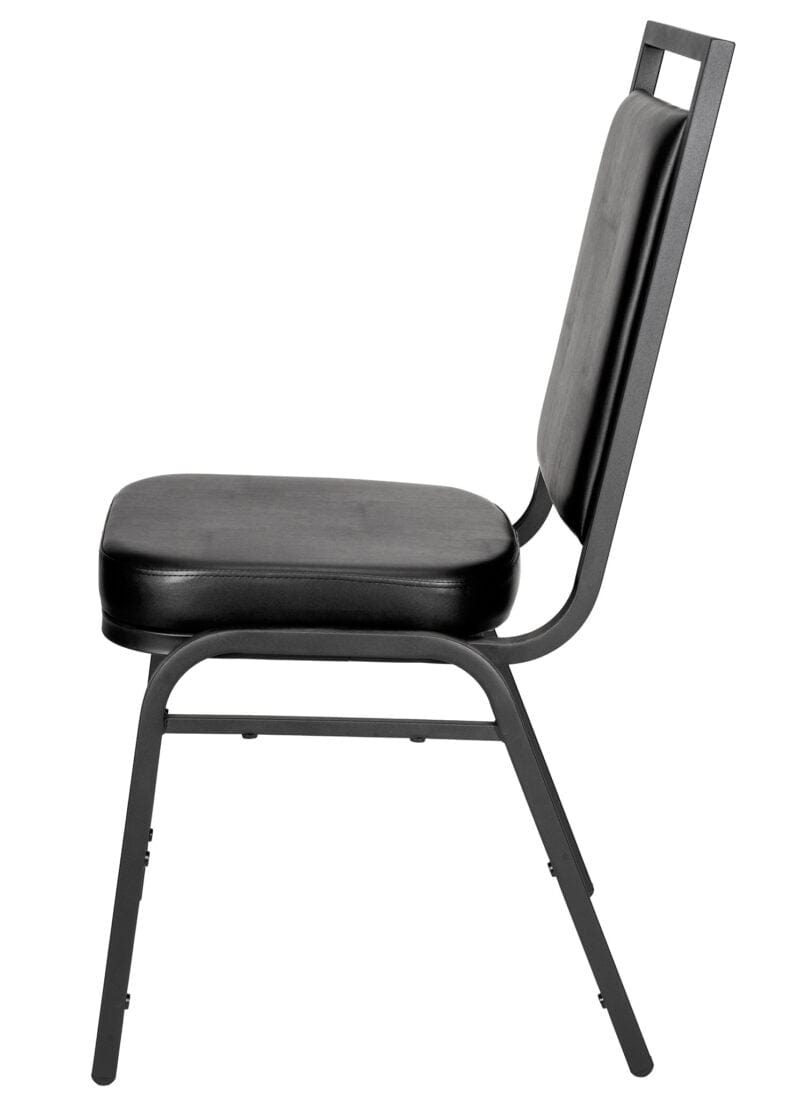 Chivari Black Vinyl on Black Steel Frame Square Back Banquet Chair CQSVB-ZF-T