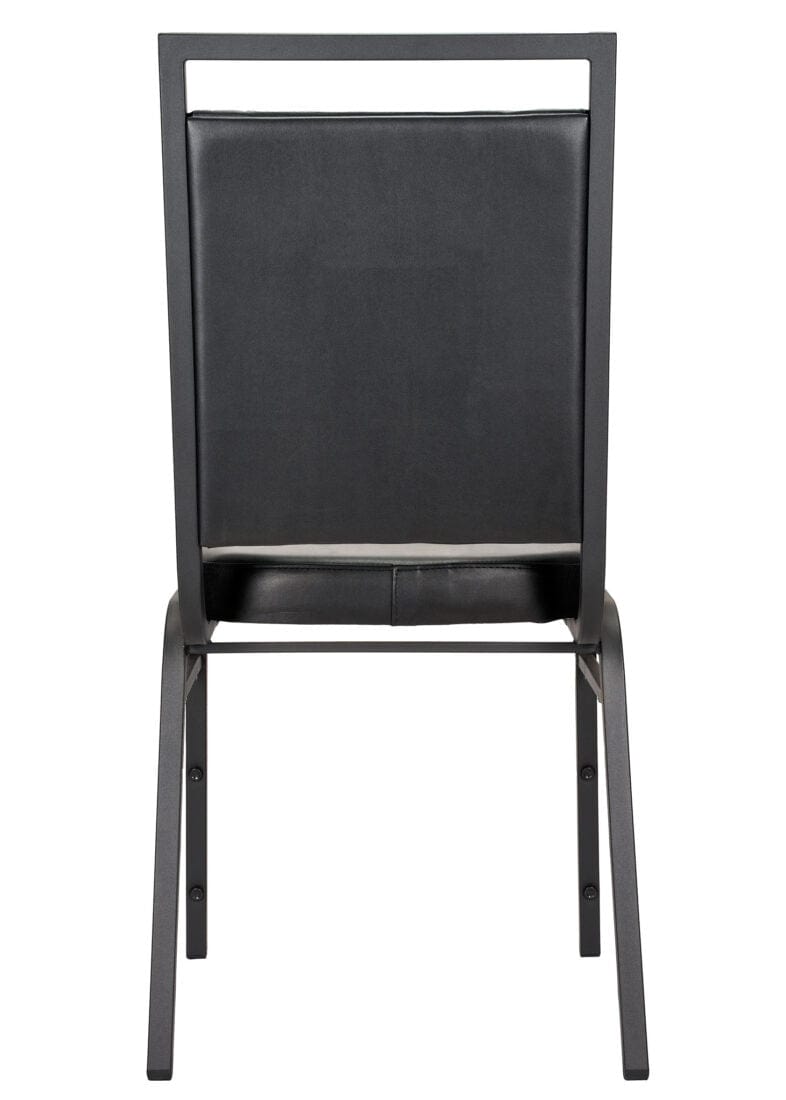 Chivari Black Vinyl on Black Steel Frame Square Back Banquet Chair CQSVB-ZF-T