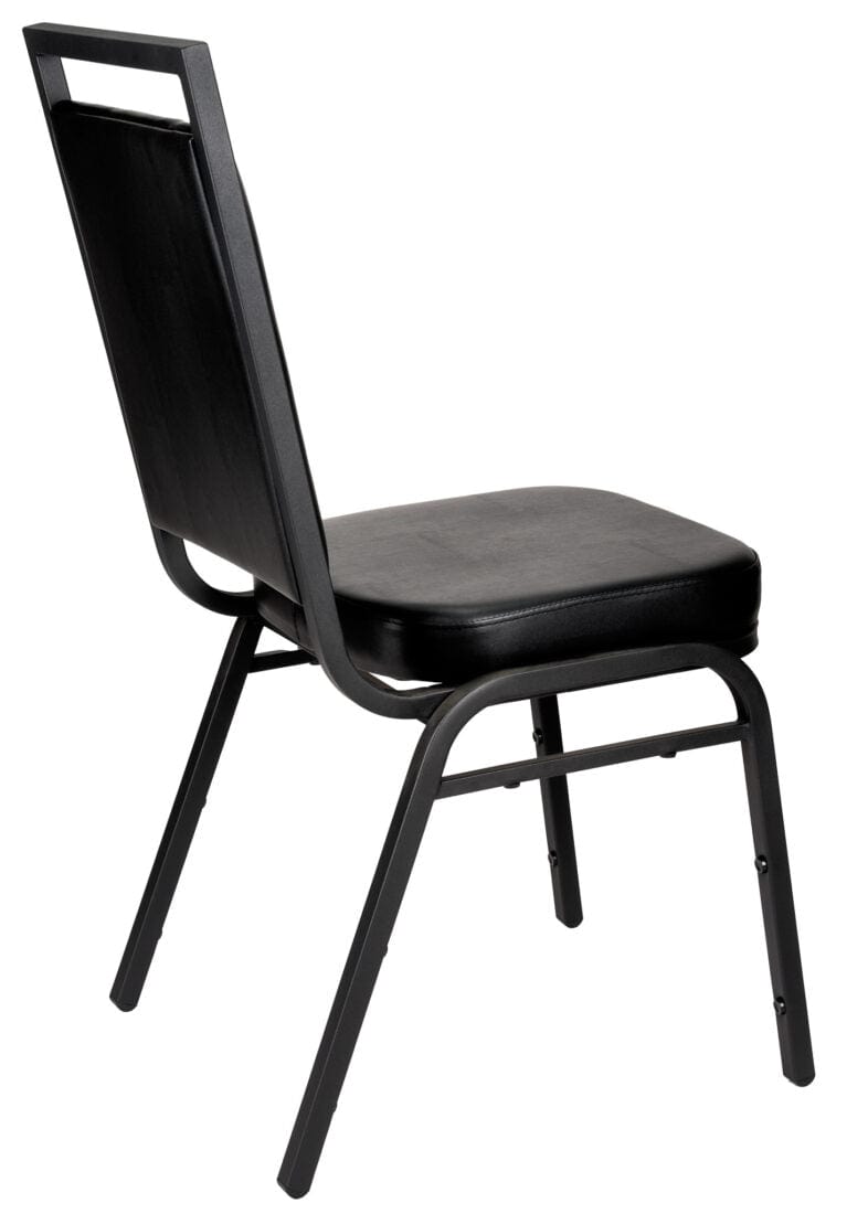 Chivari Black Vinyl on Black Steel Frame Square Back Banquet Chair CQSVB-ZF-T