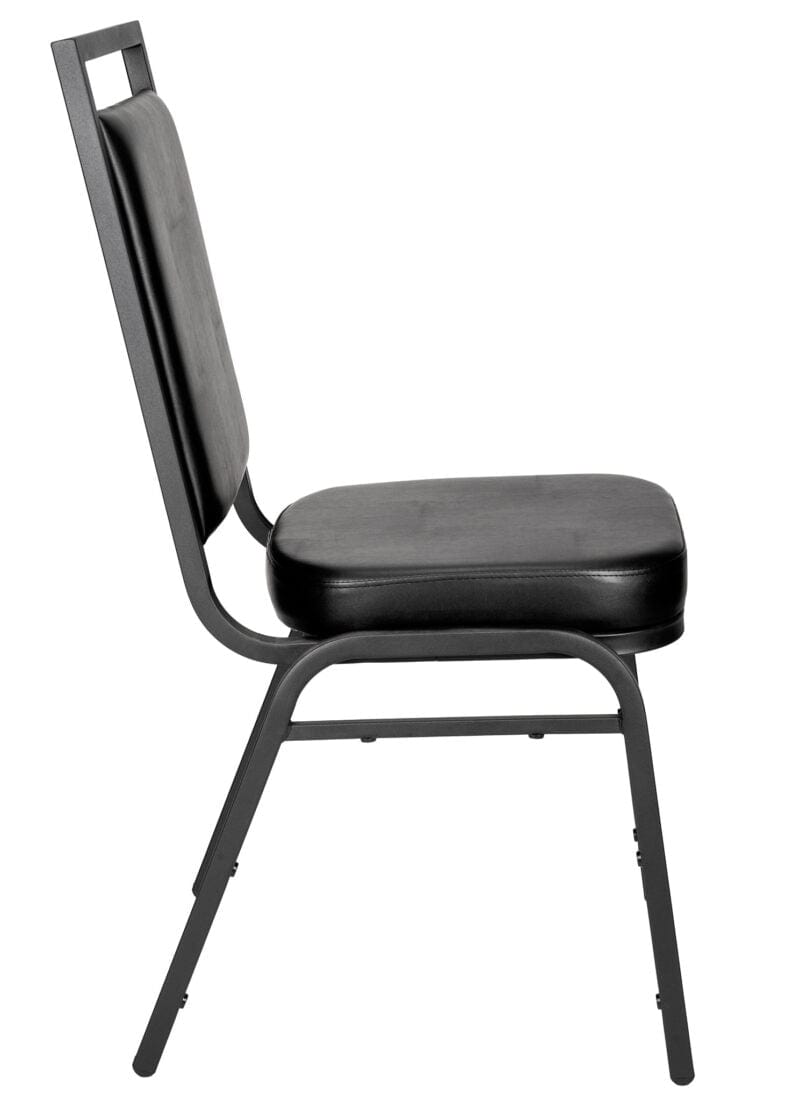 Chivari Black Vinyl on Black Steel Frame Square Back Banquet Chair CQSVB-ZF-T