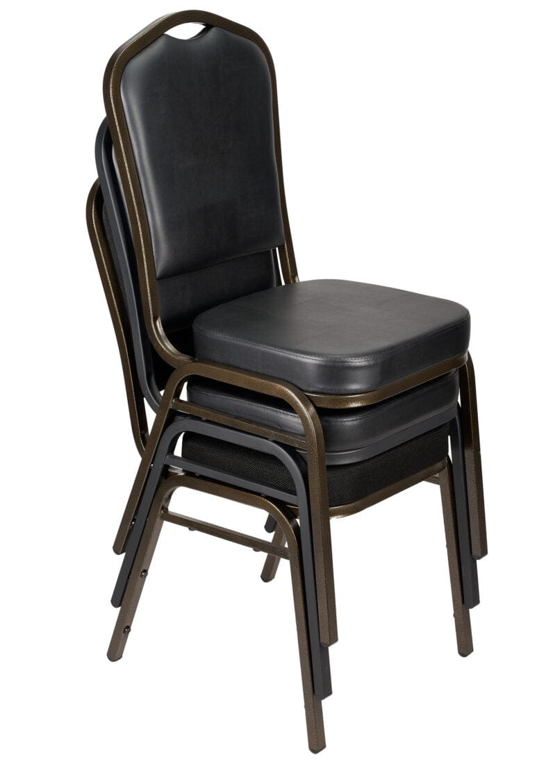 Chivari Black Vinyl on Gold Vein Frame Crown Banquet Chair CQCVBU-ZF-T