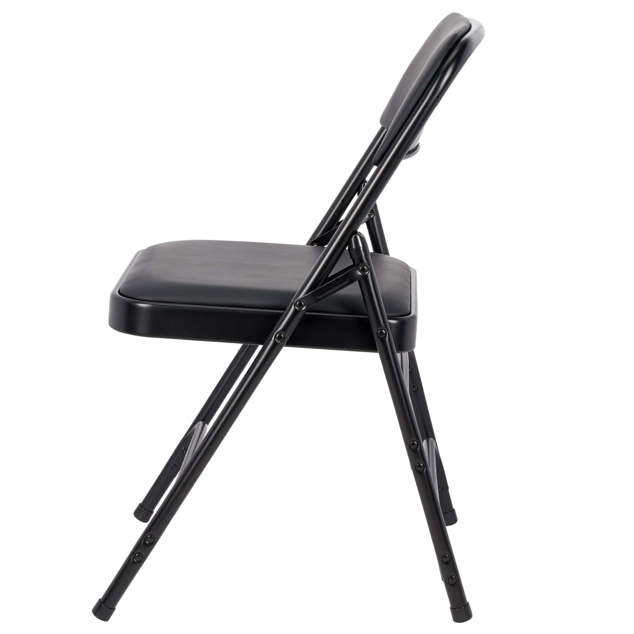 Chivari Black Metal Folding Chair with Black Vinyl Cushion CFMVBB1-CX-T