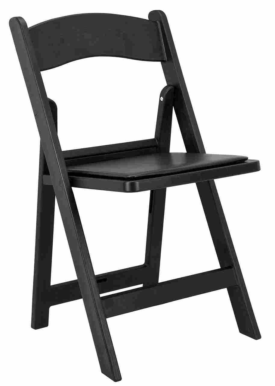 Chivari Black WoodGrain™ Resin Folding Chair with Black Vinyl Seat CFRBB-A