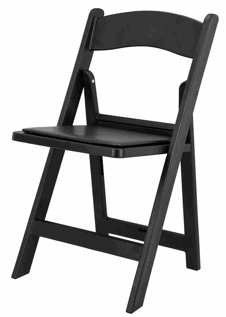 Chivari Black WoodGrain™ Resin Folding Chair with Black Vinyl Seat CFRBB-A