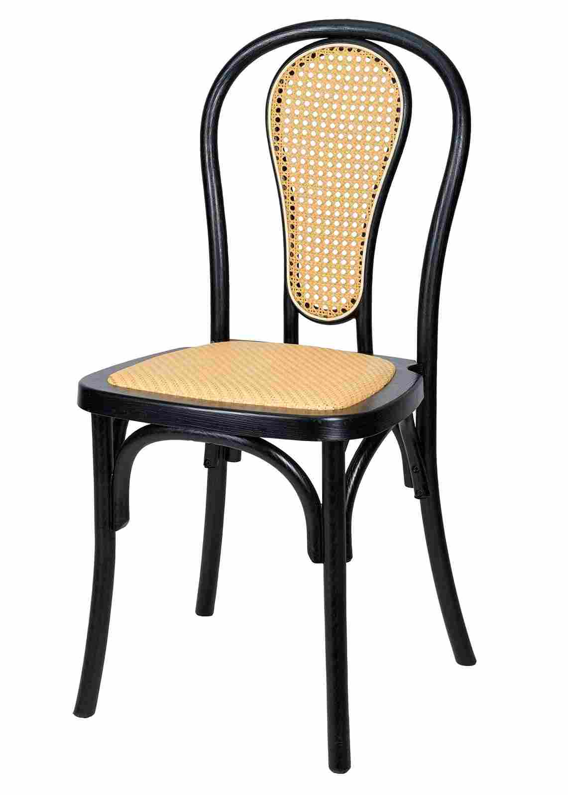 Chivari Black Bentwood Resin Chair with Natural Rattan Back and Natural Rattan Seat CBRB-RR-ZG-T