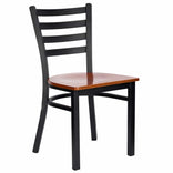 Ladder Back Restaurant Chair with Black Frame and Cherry Wood Seat