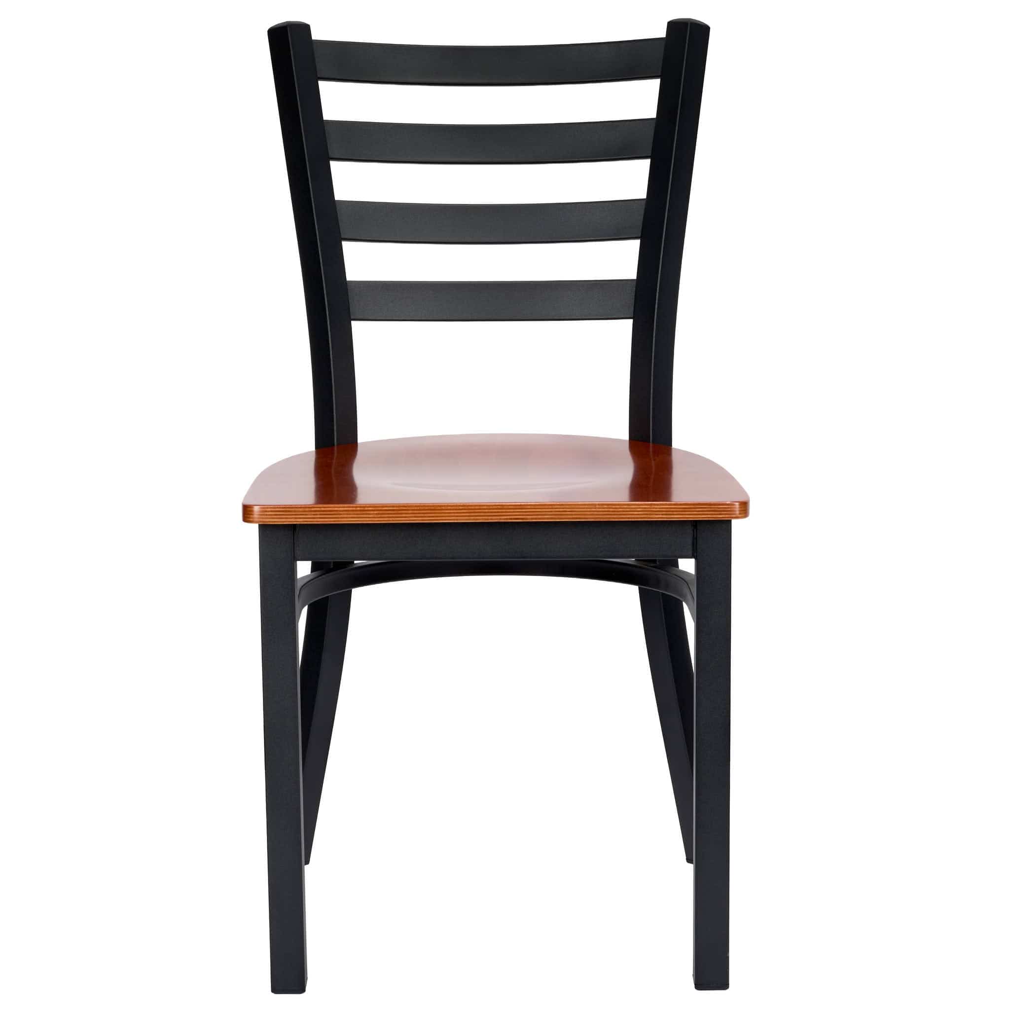 Chivari Ladder Back Restaurant Chair with Black Frame and Cherry Wood Seat CLMBWCW-ZF-KT