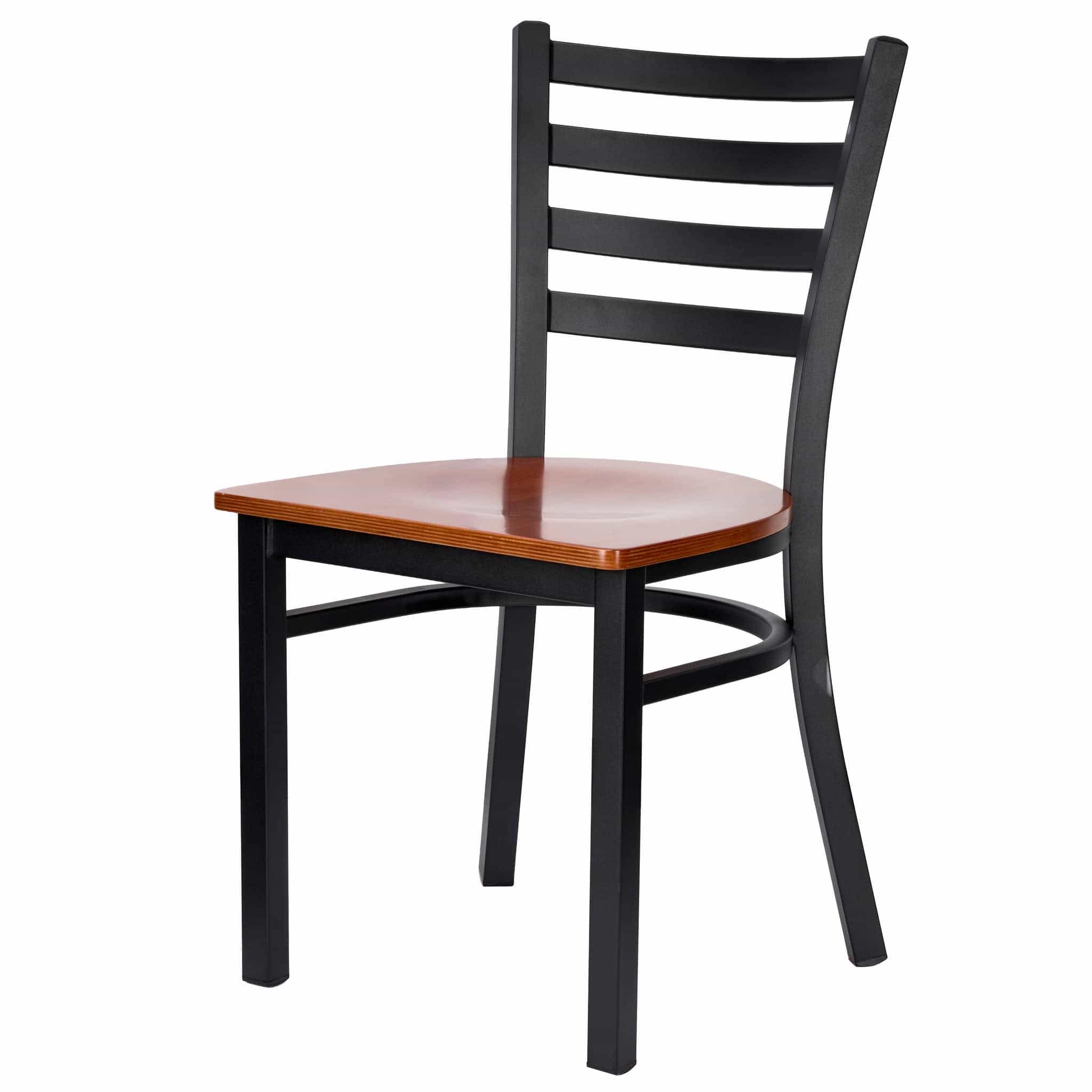 Chivari Ladder Back Restaurant Chair with Black Frame and Cherry Wood Seat CLMBWCW-ZF-KT