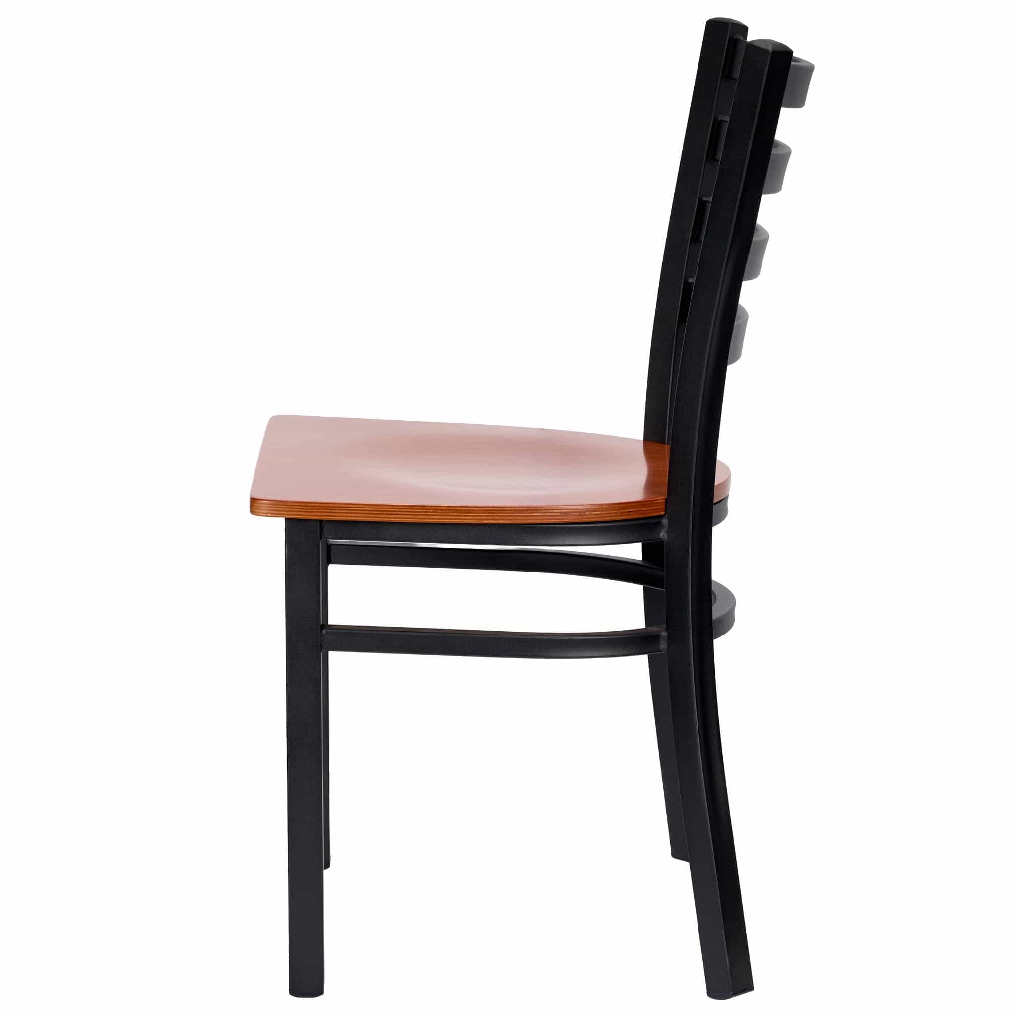 Chivari Ladder Back Restaurant Chair with Black Frame and Cherry Wood Seat CLMBWCW-ZF-KT