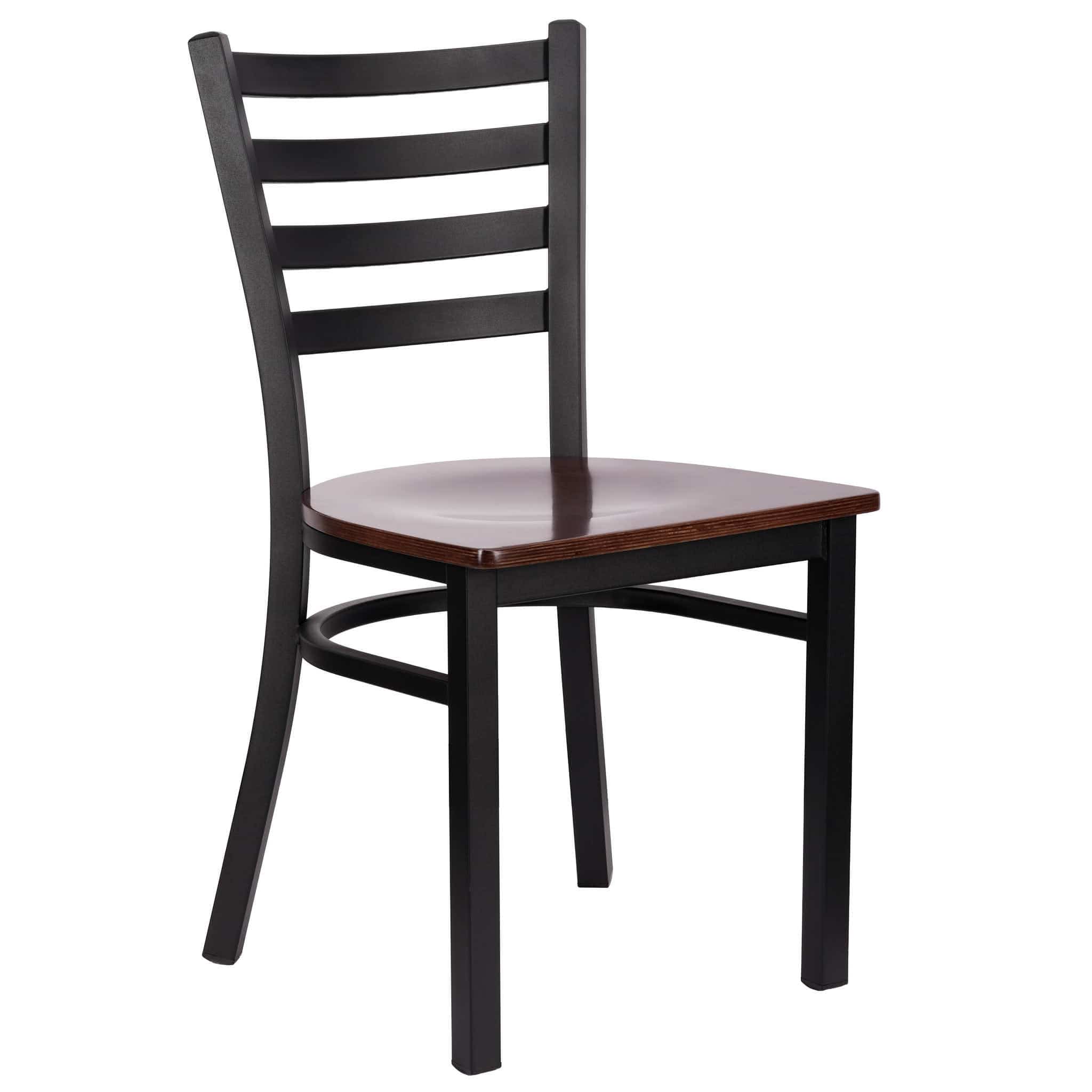 Chivari Ladder Back Restaurant Chair with Black Frame and Dark Wood Seat CLMBWDW-ZF-KT
