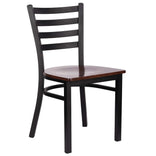 Ladder Back Restaurant Chair with Black Frame and Dark Wood Seat
