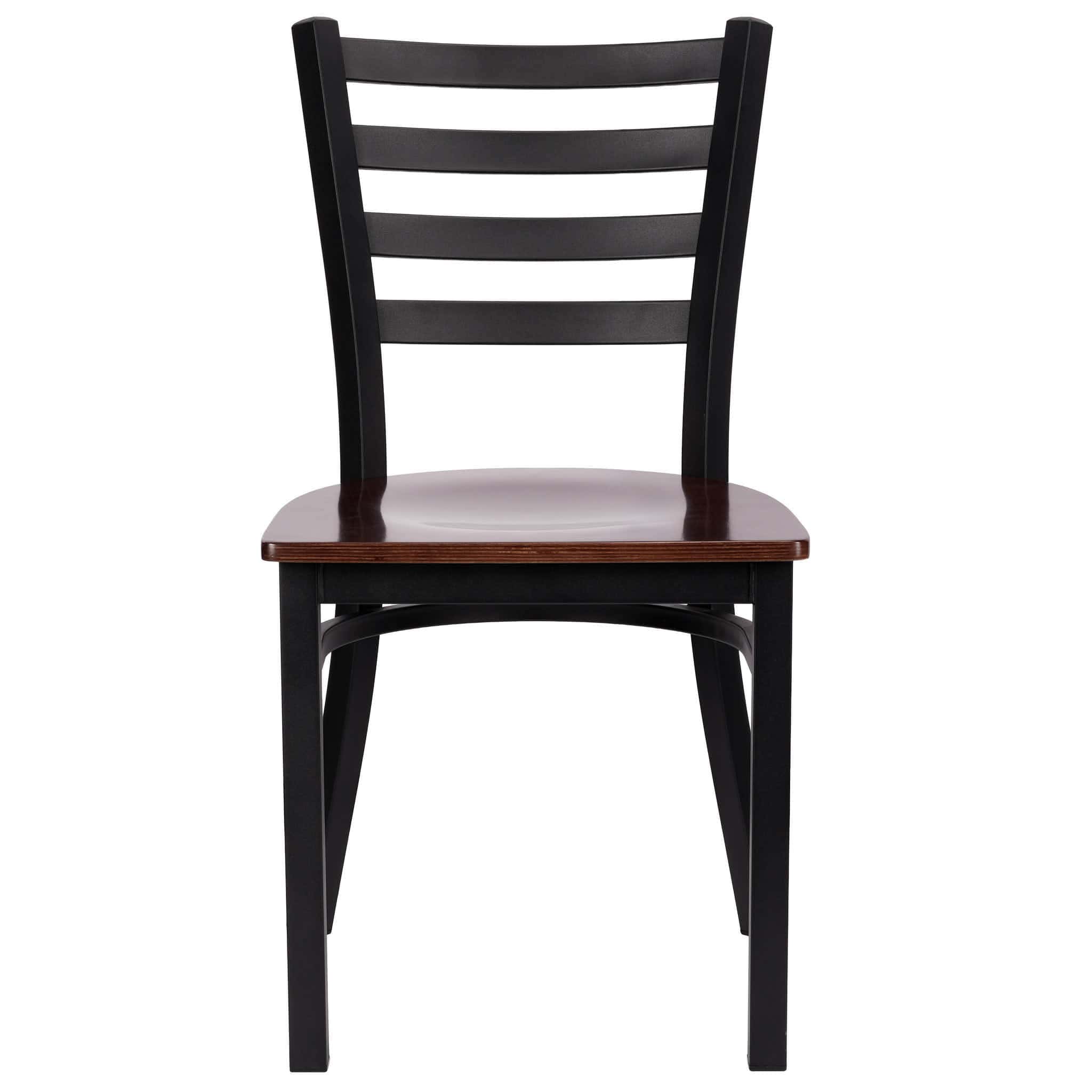 Chivari Ladder Back Restaurant Chair with Black Frame and Dark Wood Seat CLMBWDW-ZF-KT