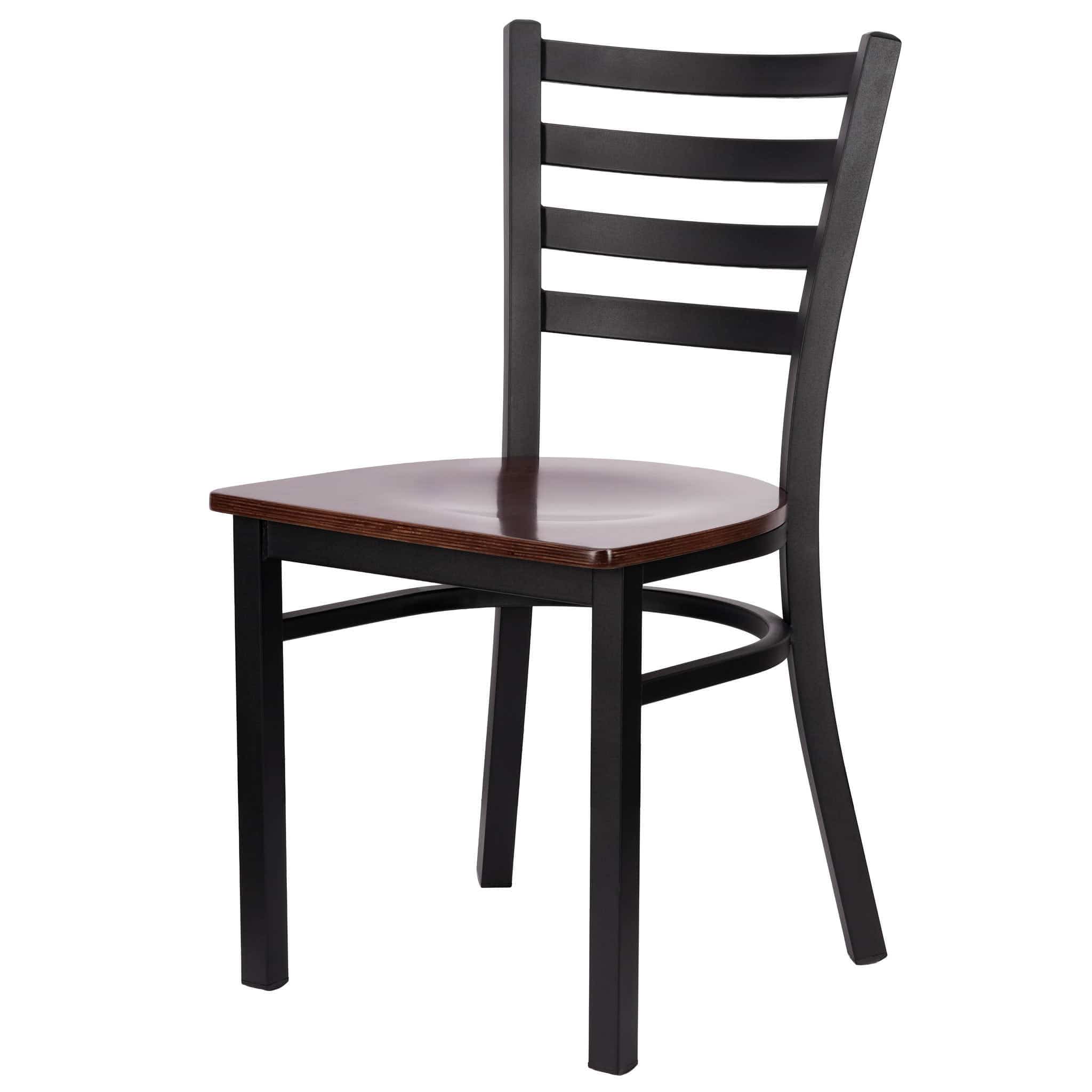 Chivari Ladder Back Restaurant Chair with Black Frame and Dark Wood Seat CLMBWDW-ZF-KT