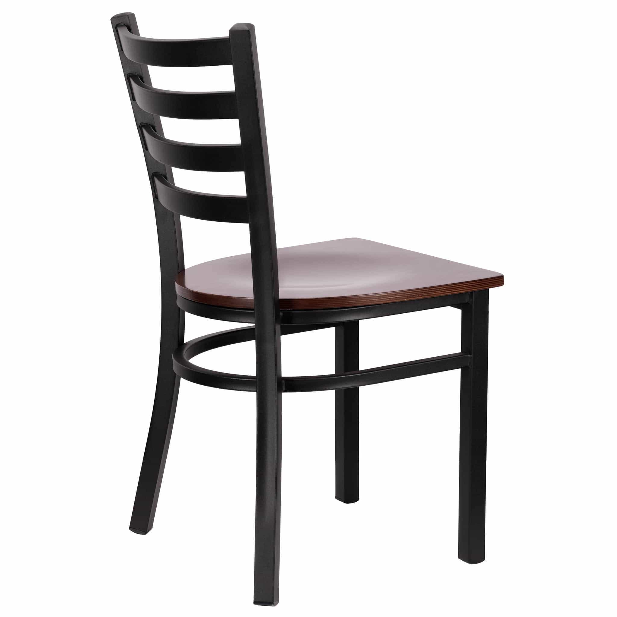 Chivari Ladder Back Restaurant Chair with Black Frame and Dark Wood Seat CLMBWDW-ZF-KT