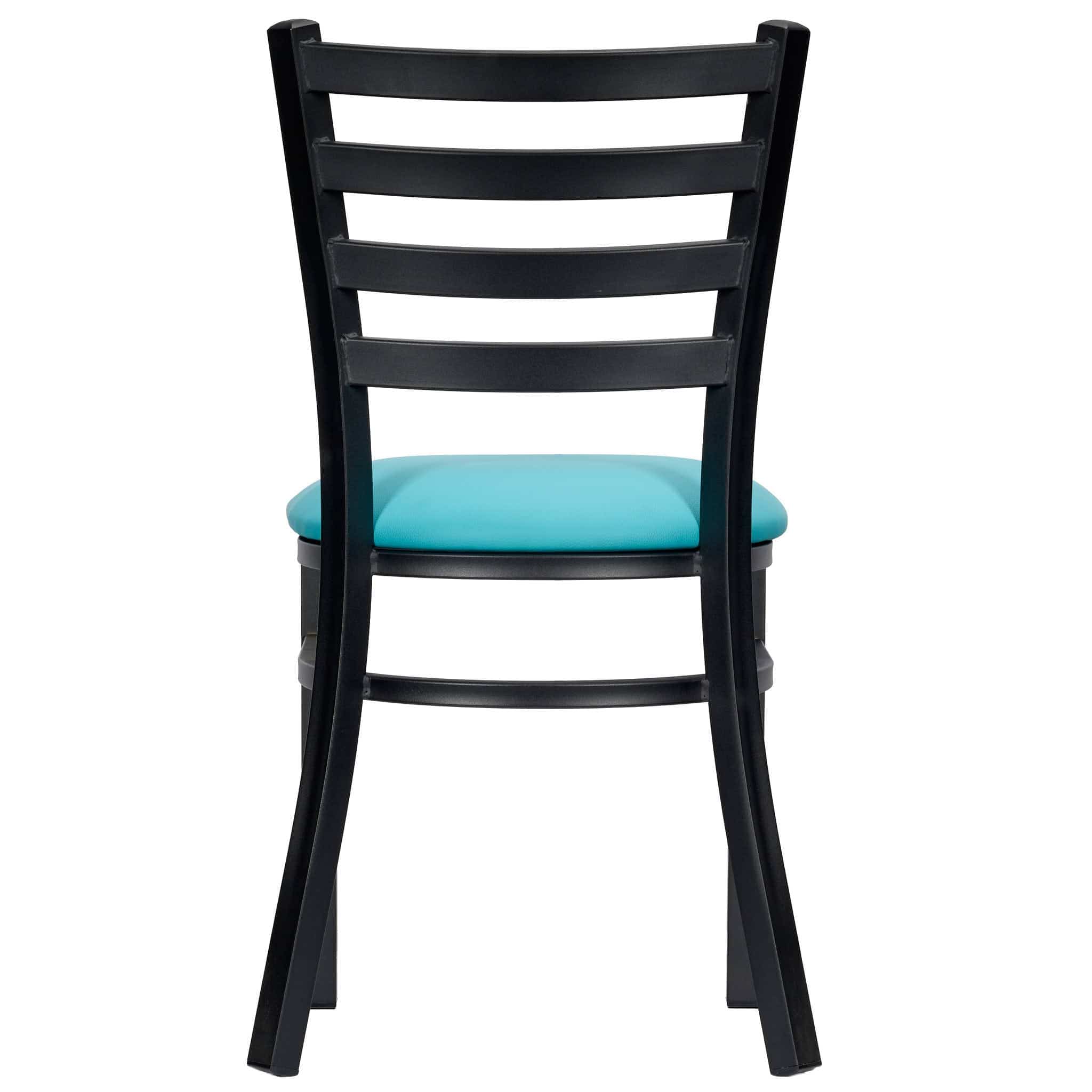Chivari Ladder Back Restaurant Chair with Black Metal Frame and Light Blue Vinyl Seat CLMBVLBL-ZF-KT