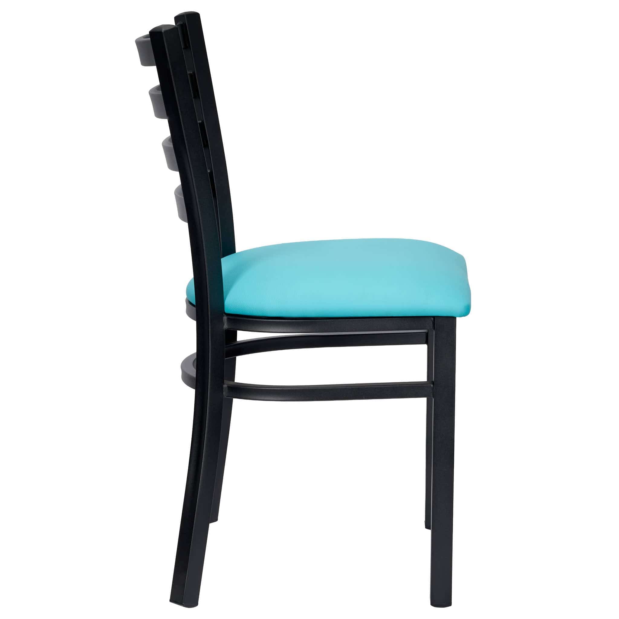 Chivari Ladder Back Restaurant Chair with Black Metal Frame and Light Blue Vinyl Seat CLMBVLBL-ZF-KT