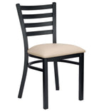 Ladder Back Restaurant Chair with Black Metal Frame and Light Gray Vinyl Seat